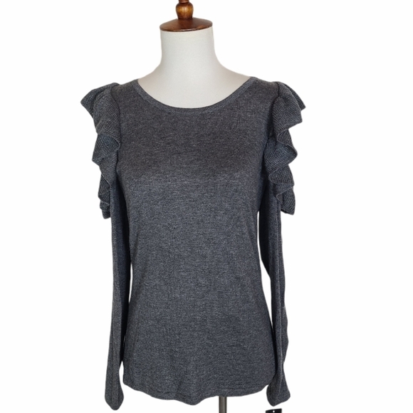 Inc International Concepts Grey Cotton Ruffle Long Sleeve Sweater Small NWT - Picture 2 of 8